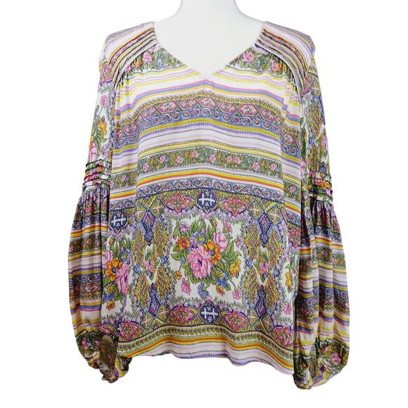Maeve by Anthropologie SZ S Ceresco Peasant Top Multicolor BOHO Hippie Festival - Picture 3 of 7